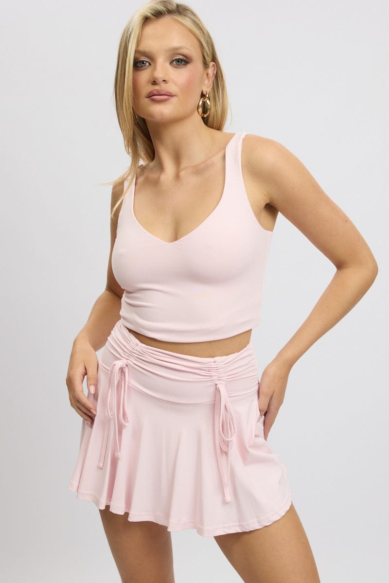 Pink Skater Skirt Mid Rise Ruched Supersoft Mini