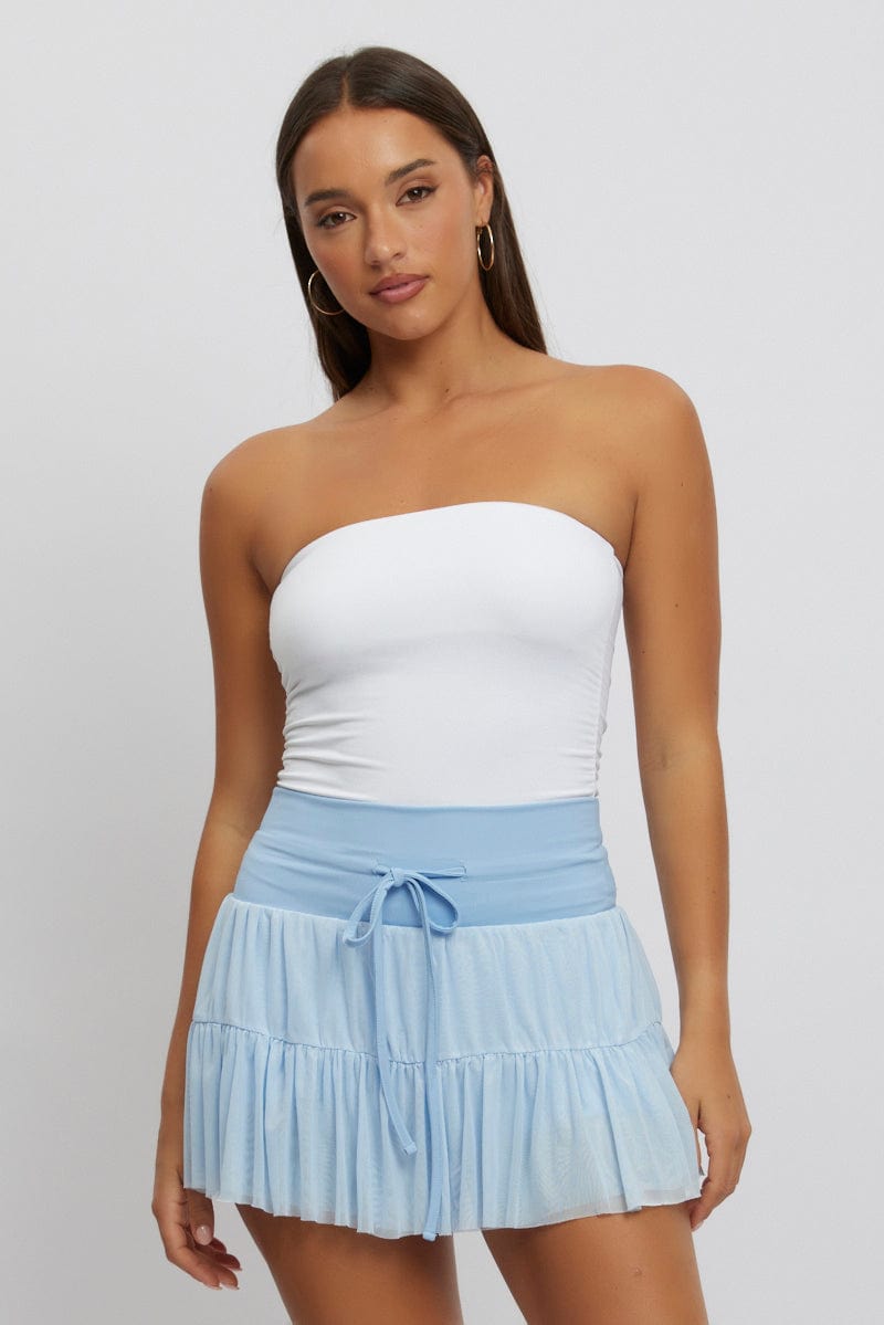 Blue Flare Skort Skirt High Rise Mini Mesh