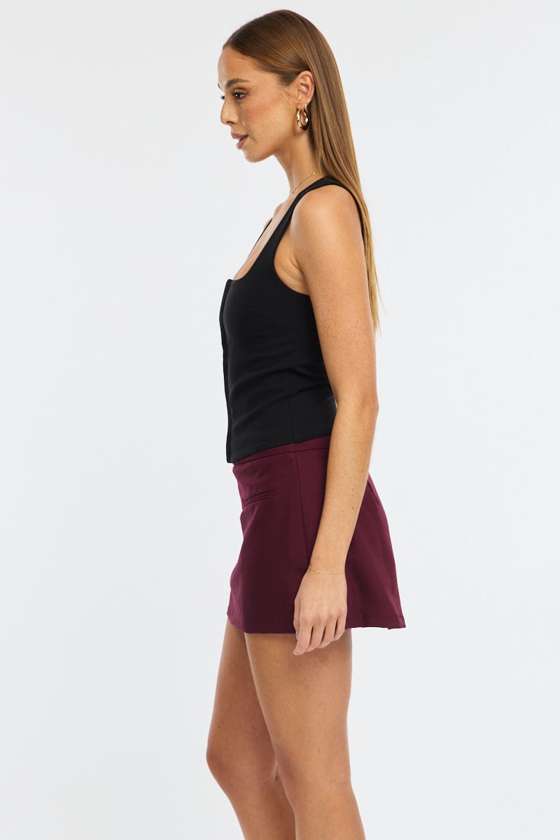 Red Mini Skort Skirt High Rise Pocket Tailored