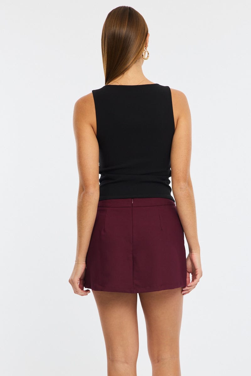 Red Mini Skort Skirt High Rise Pocket Tailored