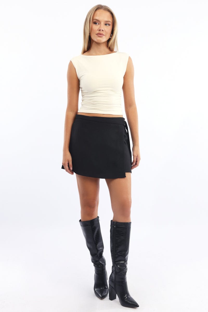 Black Mini Skort Skirt High Waisted Buckle
