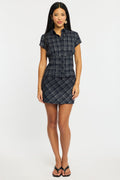 Blue Check Mini Skort Skirt Mid Rise A-Line