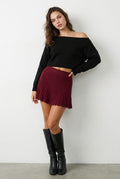 Red Knit Skort Skirt High Waisted Shorts Pleated