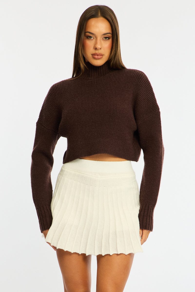 White Knit Skort Skirt High Waisted Shorts Pleated