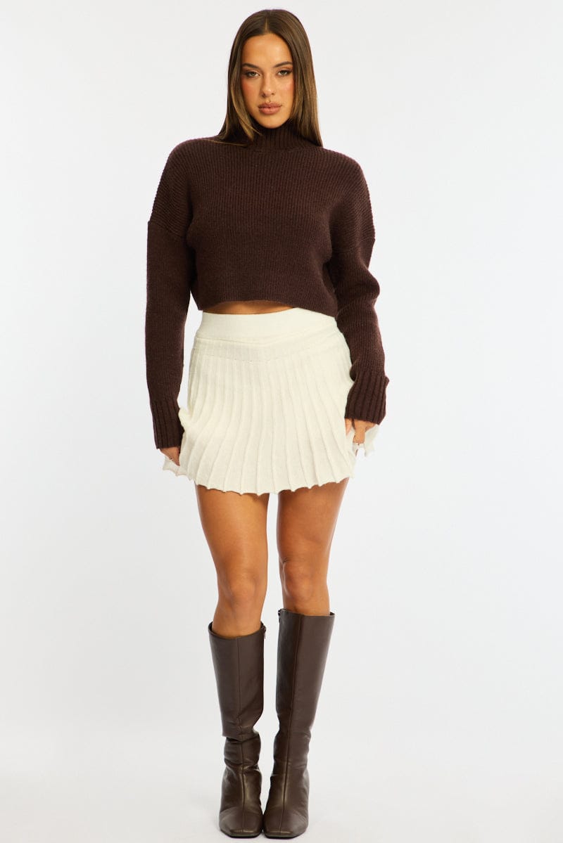 White Knit Skort Skirt High Waisted Shorts Pleated