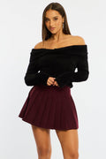 Red Pleated Skirt Mid Rise Longline