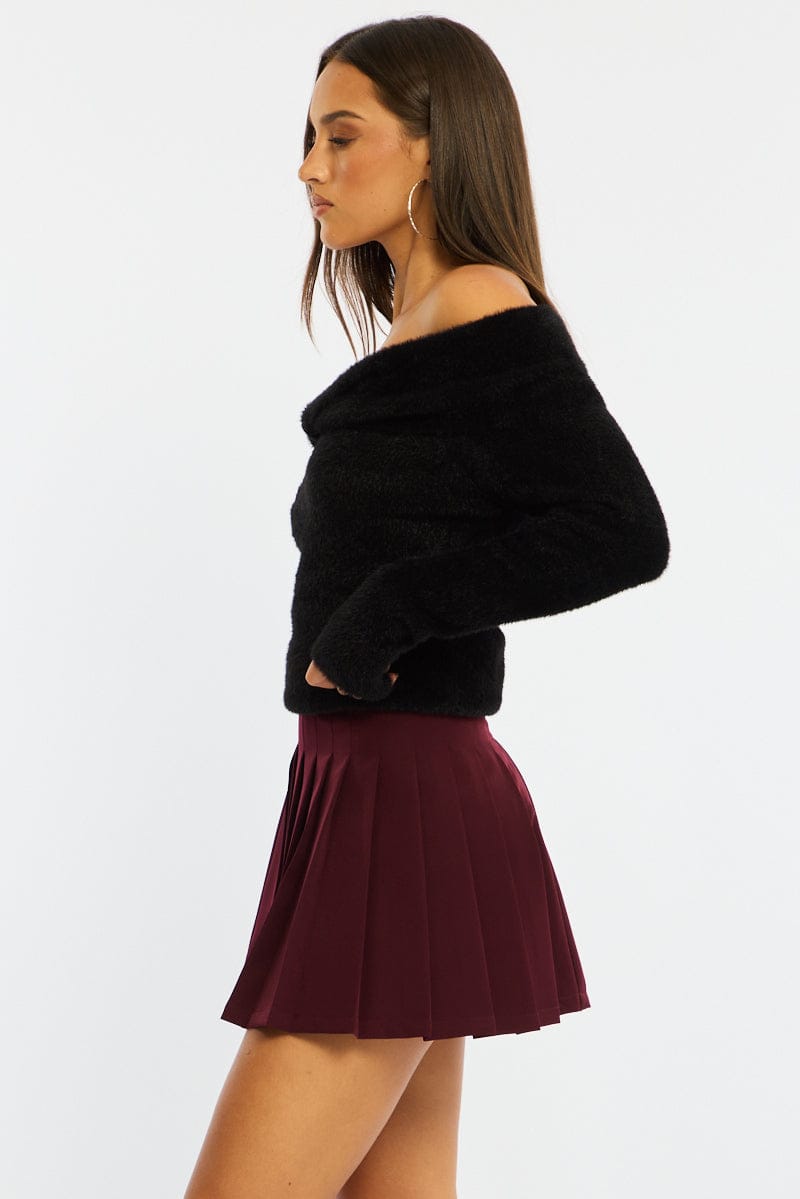 Red Pleated Skirt Mid Rise Longline
