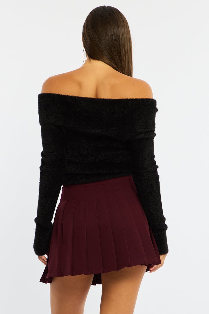 Red Pleated Skirt Mid Rise Longline