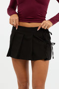 Black Pleated Skort Skirt High Waisted Mini Bow