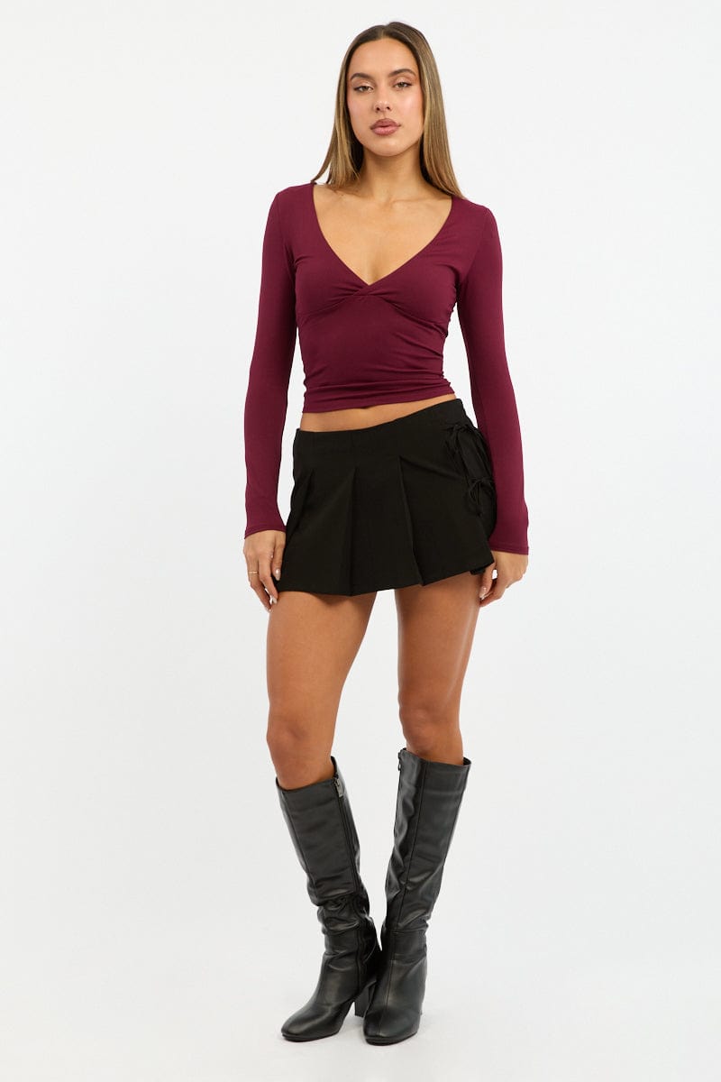 Black Pleated Skort Skirt High Waisted Mini Bow