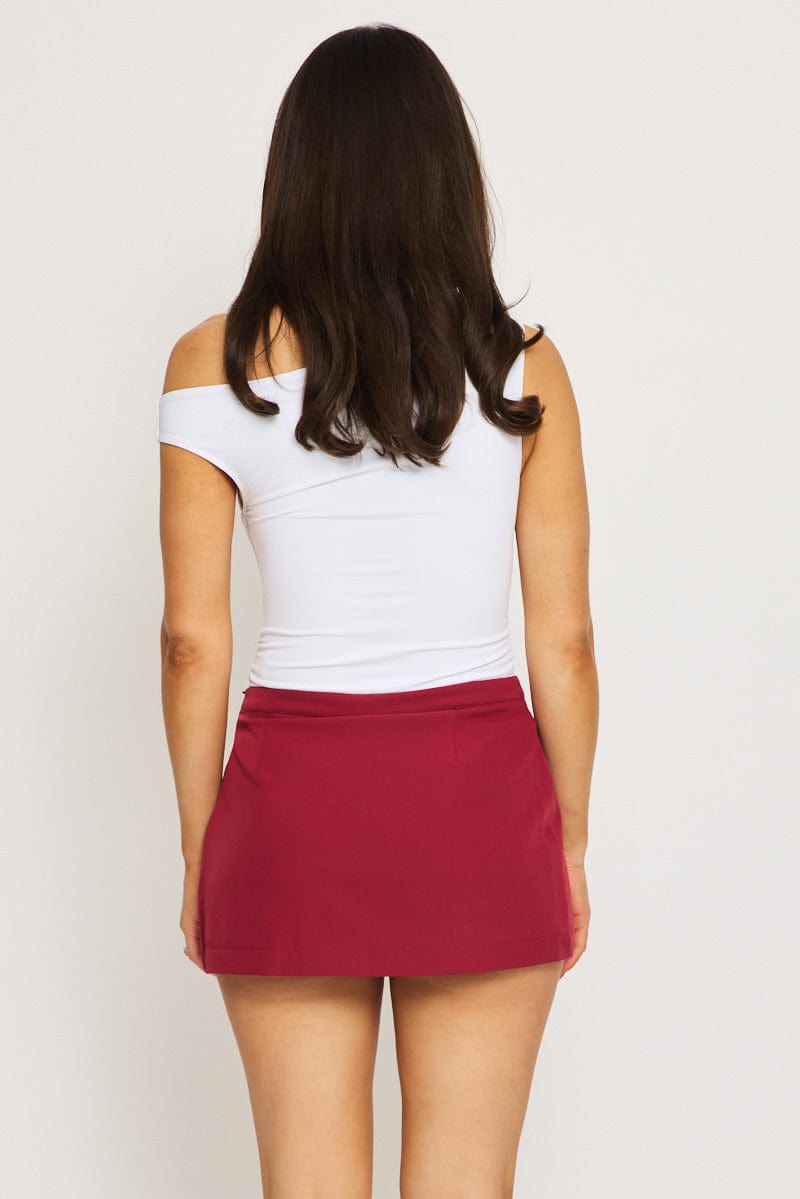 Red Mini Skort Skirt Mid Waisted Tailored Lined