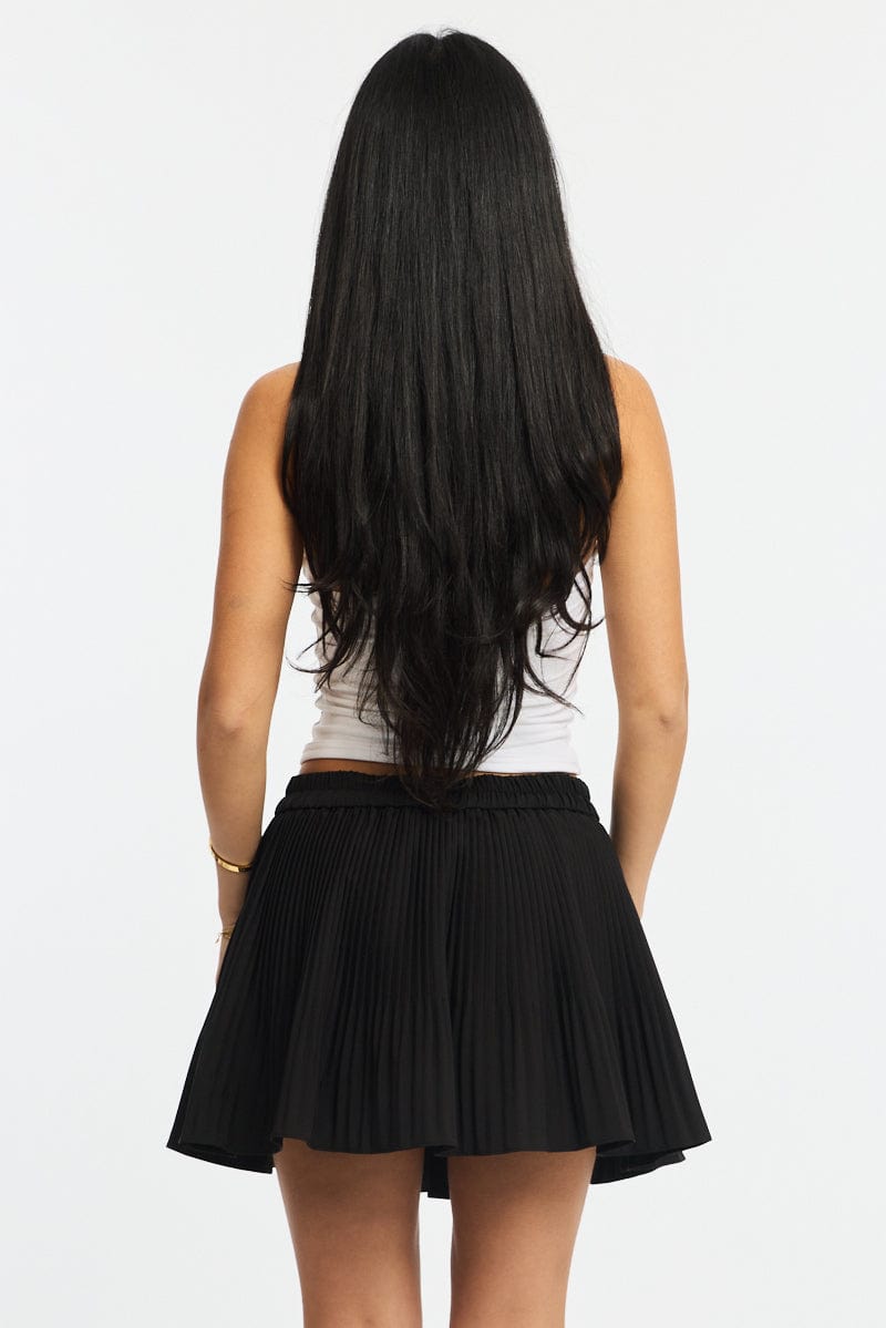 Black Mini Skort Skirt Pleated Elastic Waist