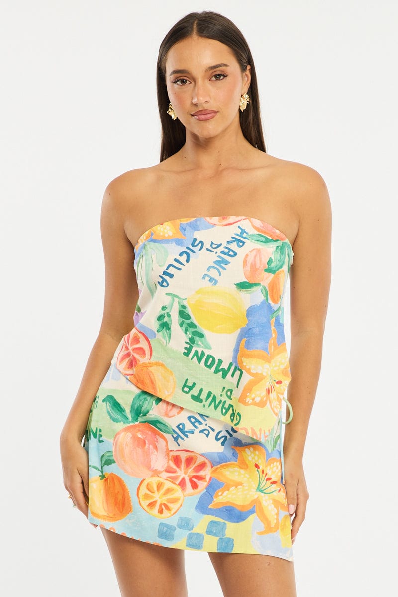 Multi Abstract Mini Skort Skirt Side Tie Shorts