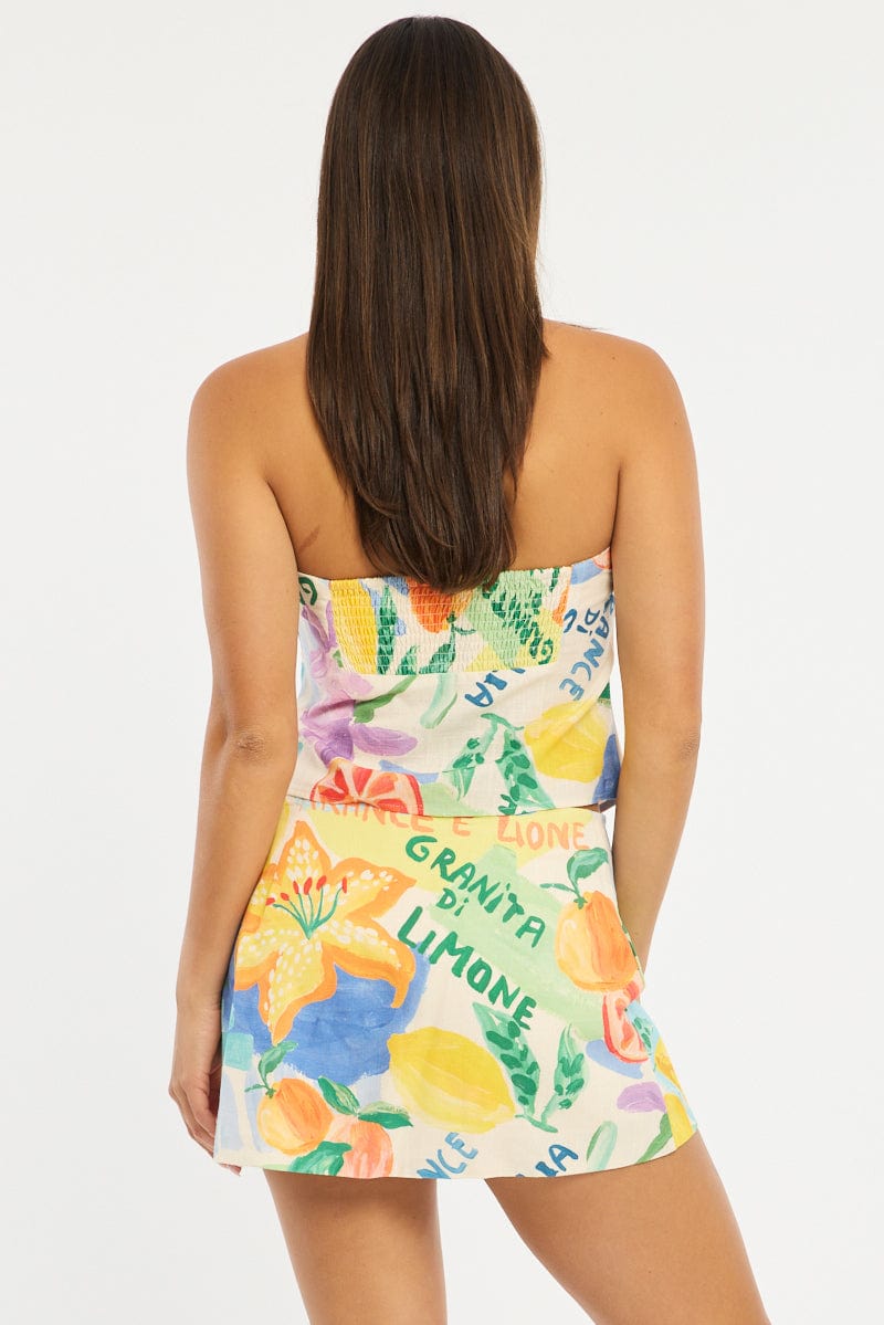 Multi Abstract Mini Skort Skirt Side Tie Shorts