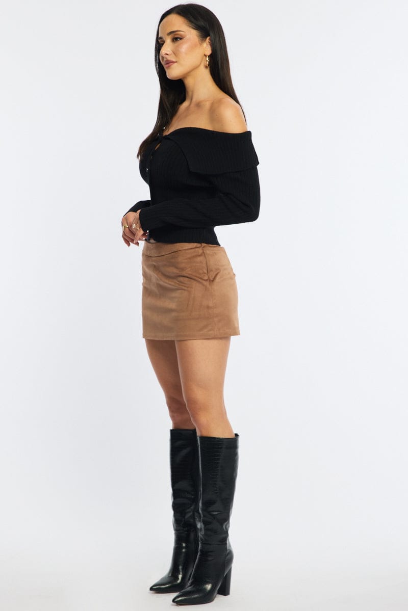 Beige Suede Mini Skort Skirt Mid Rise Faux