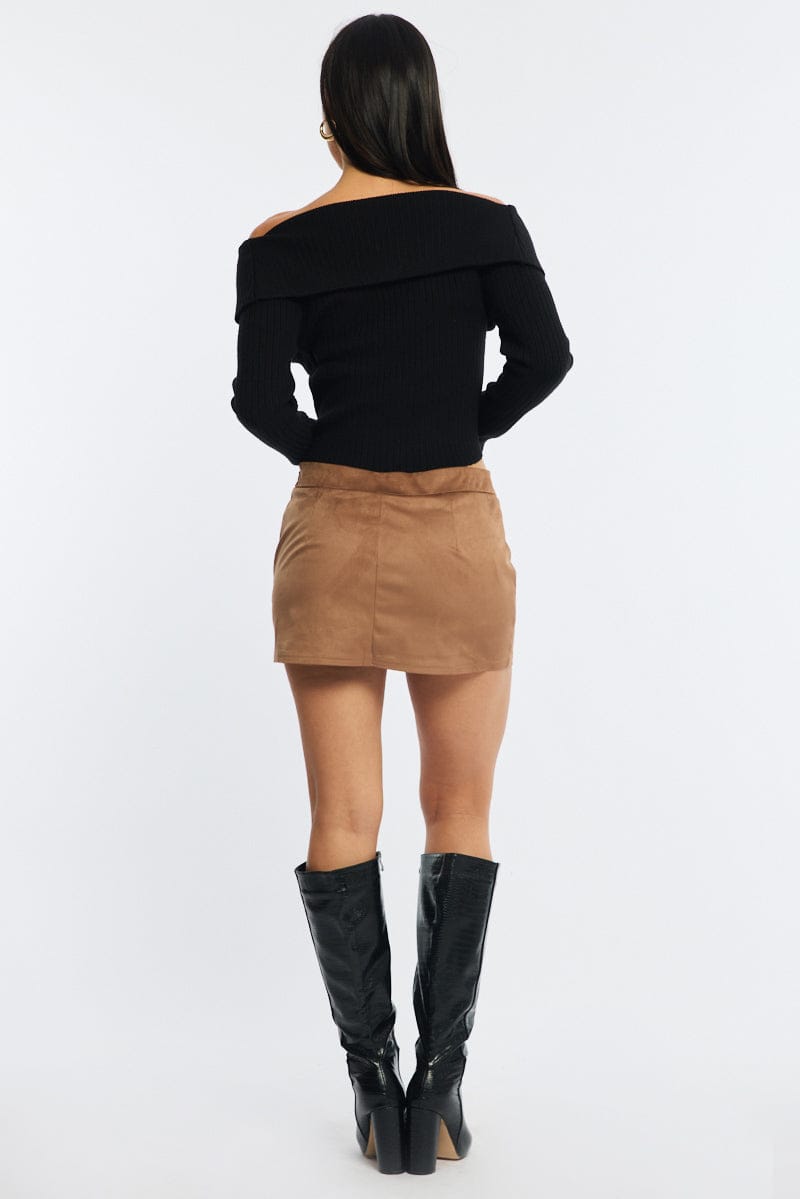 Beige Suede Mini Skort Skirt Mid Rise Faux