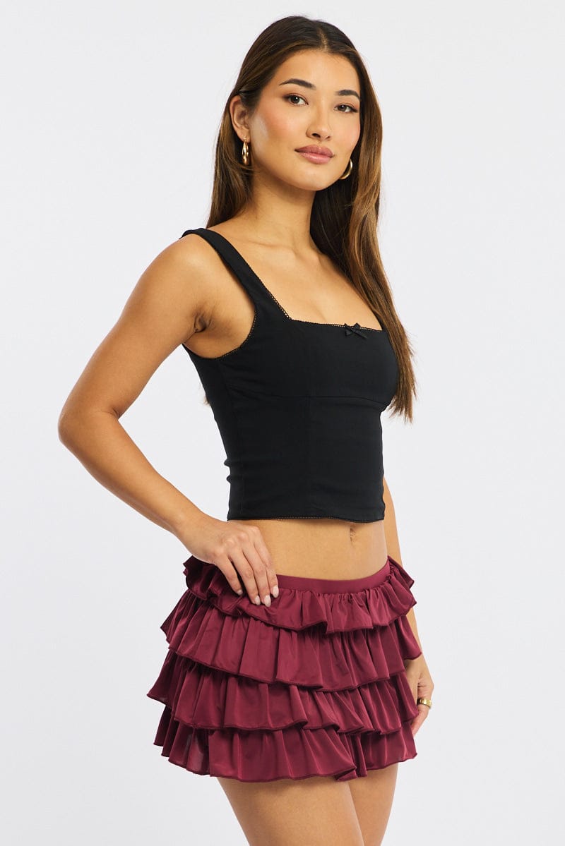 Red Bloomer Skort Skirt Elastic Waist Mid Rise