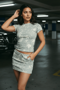 Green Print Mini Skort Skirt Elasticated Waist Camouflage