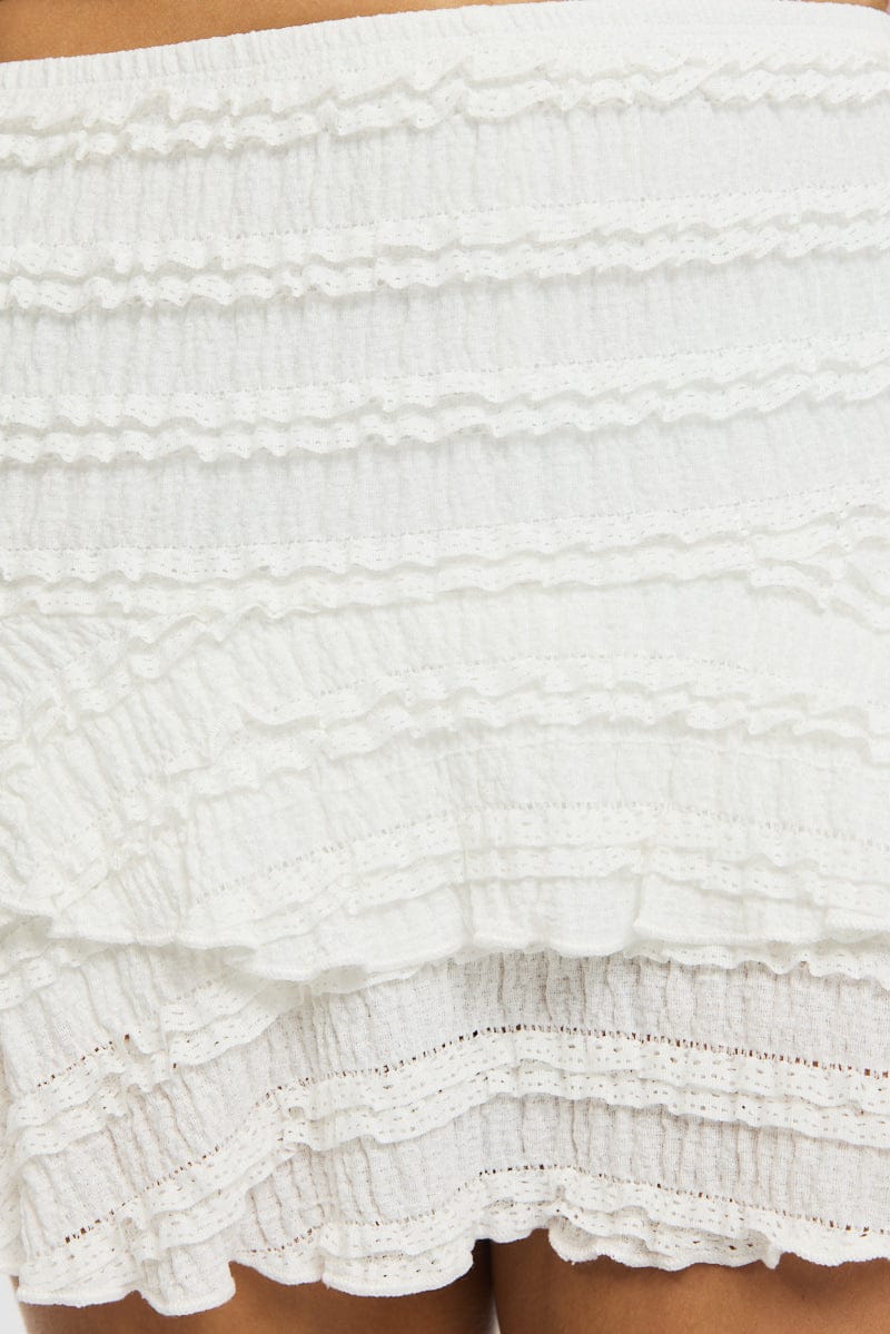 White Mini Skort Skirt High Rise Textured Flared