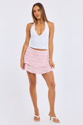 Pink Mini Skort Skirt High Rise Textured Flared