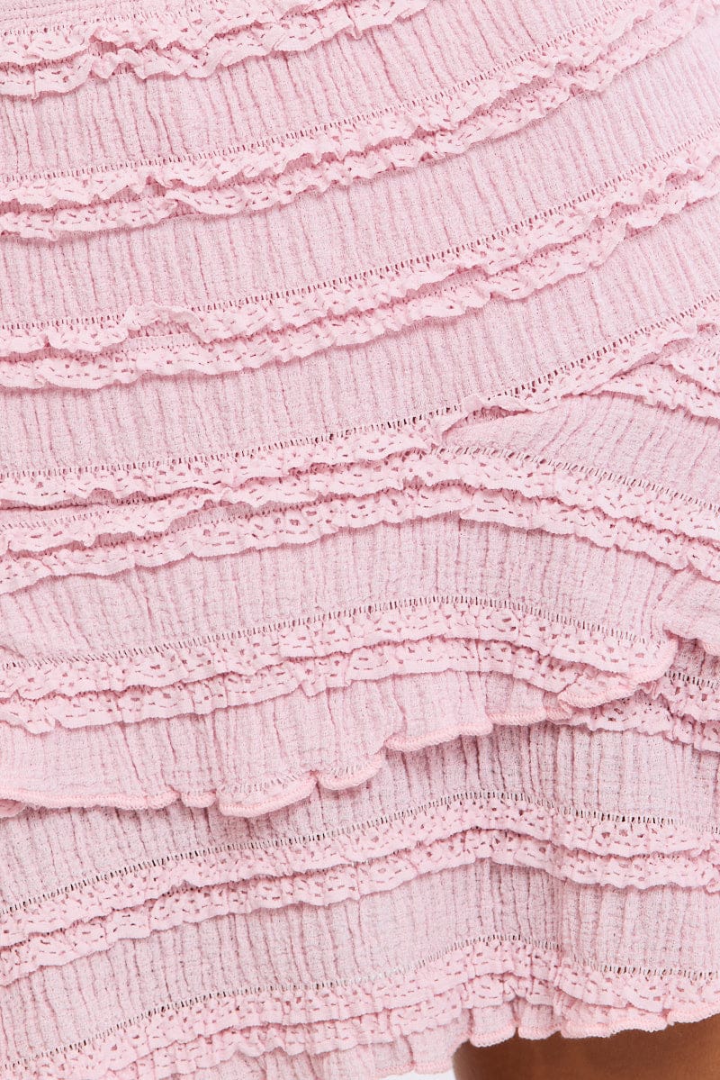Pink Mini Skort Skirt High Rise Textured Flared