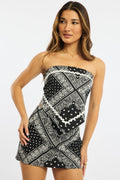 Black Paisley Linen Blend Mini Skort High Rise