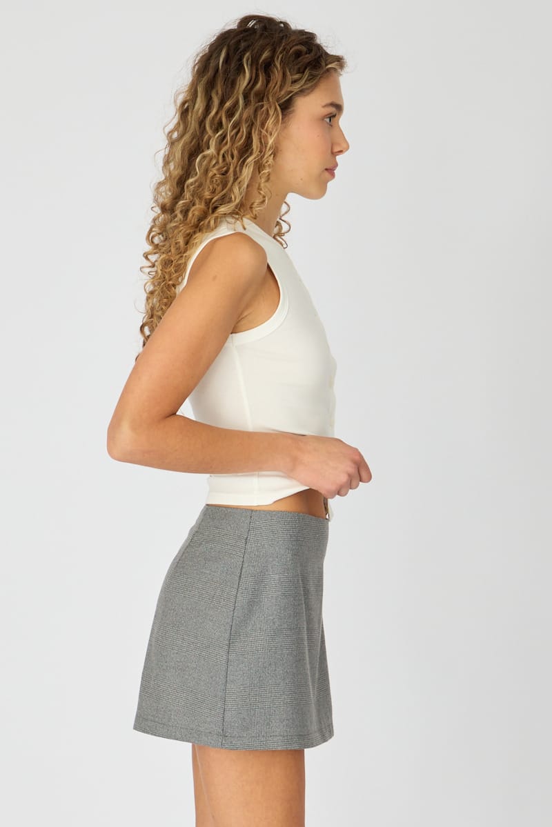 Grey Check Mini Skort Skirt High Rise Tailored