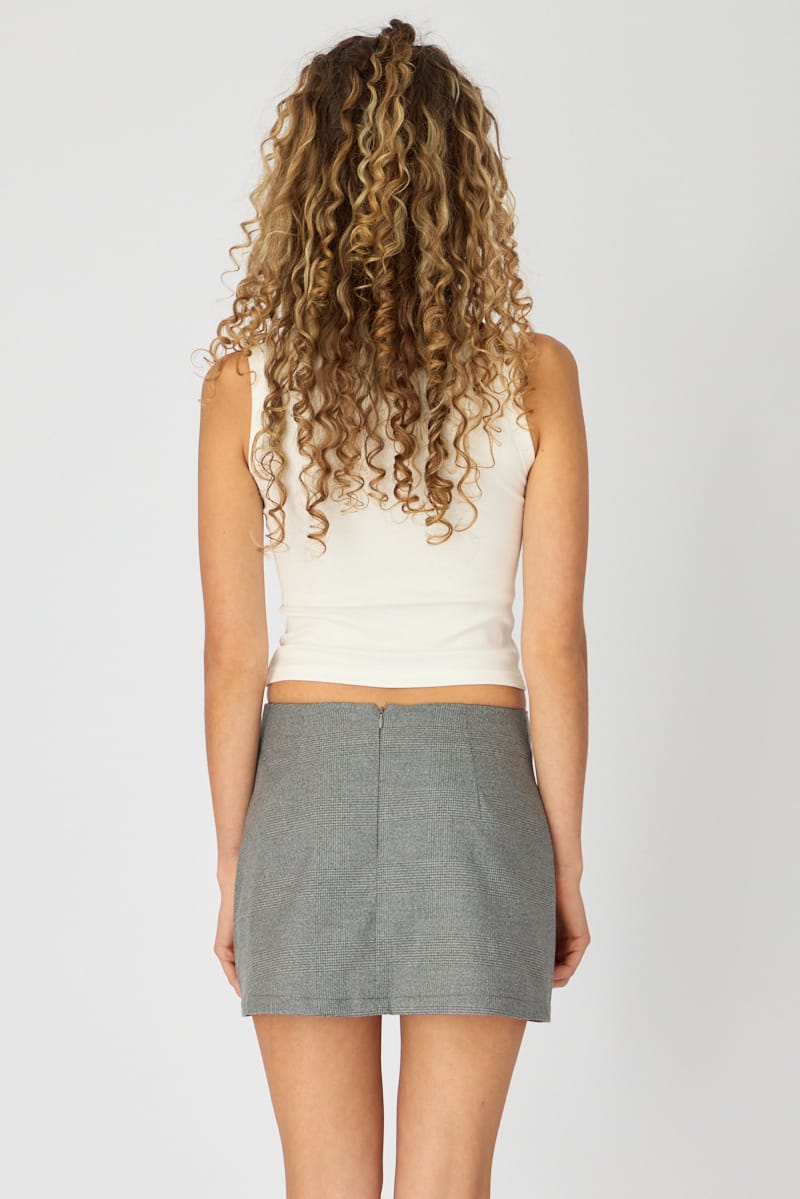 Grey Check Mini Skort Skirt High Rise Tailored