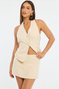 Yellow Linen Blend Mini Skort High Rise Shorts