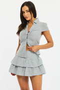 Blue Check Mini Skort Mid Rise Layered Shorts