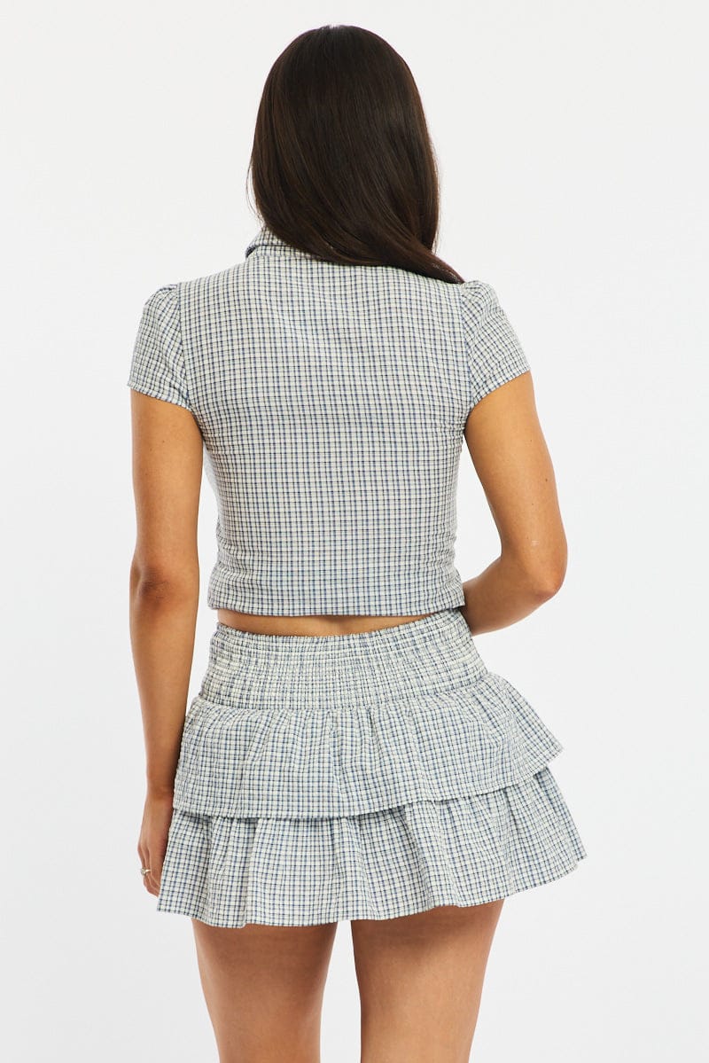 Blue Check Mini Skort Mid Rise Layered Shorts