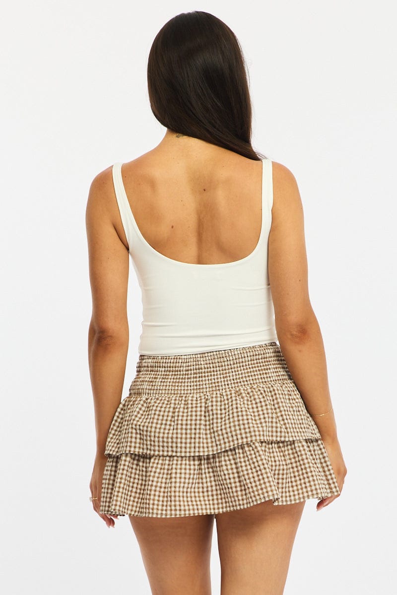 Brown Check Mini Skort Skirt Mid Rise Layered