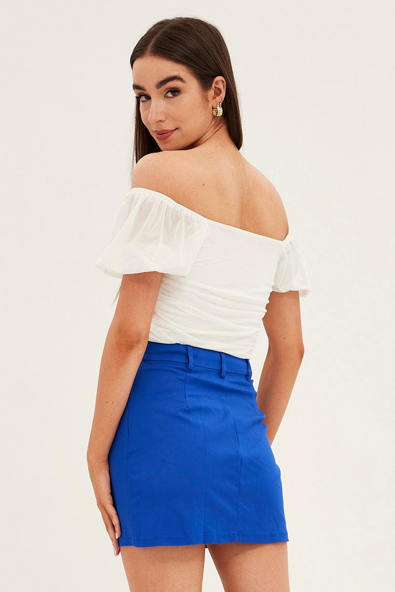 Blue Mini Skirt High Rise Front Split