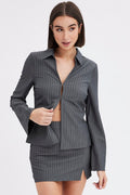 Grey Stripe Mini Skirt High Rise Pencil Side