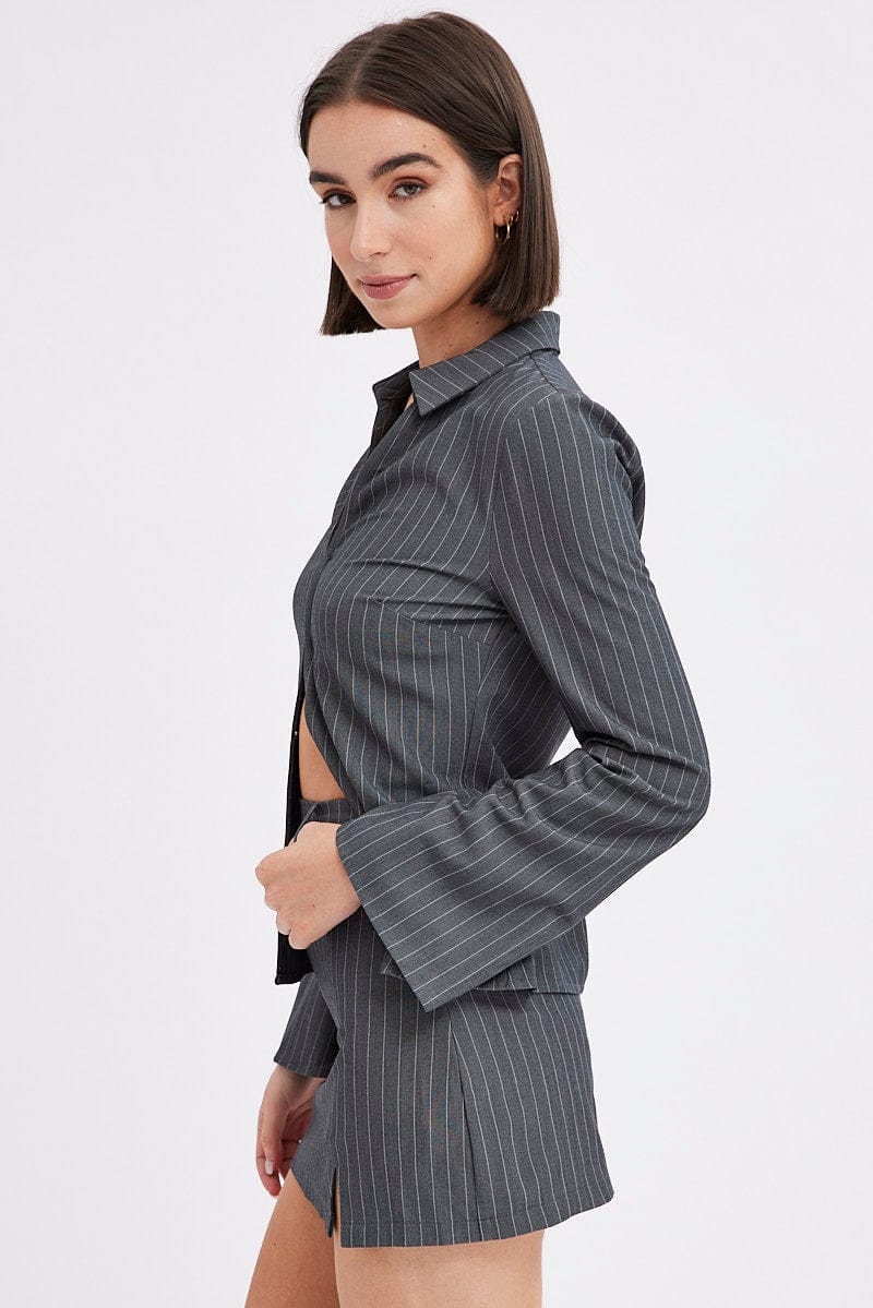 Grey Stripe Mini Skirt High Rise Pencil Side