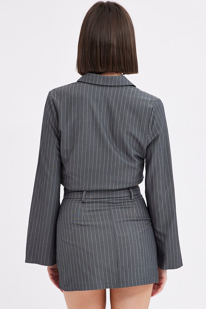 Grey Stripe Mini Skirt High Rise Pencil Side