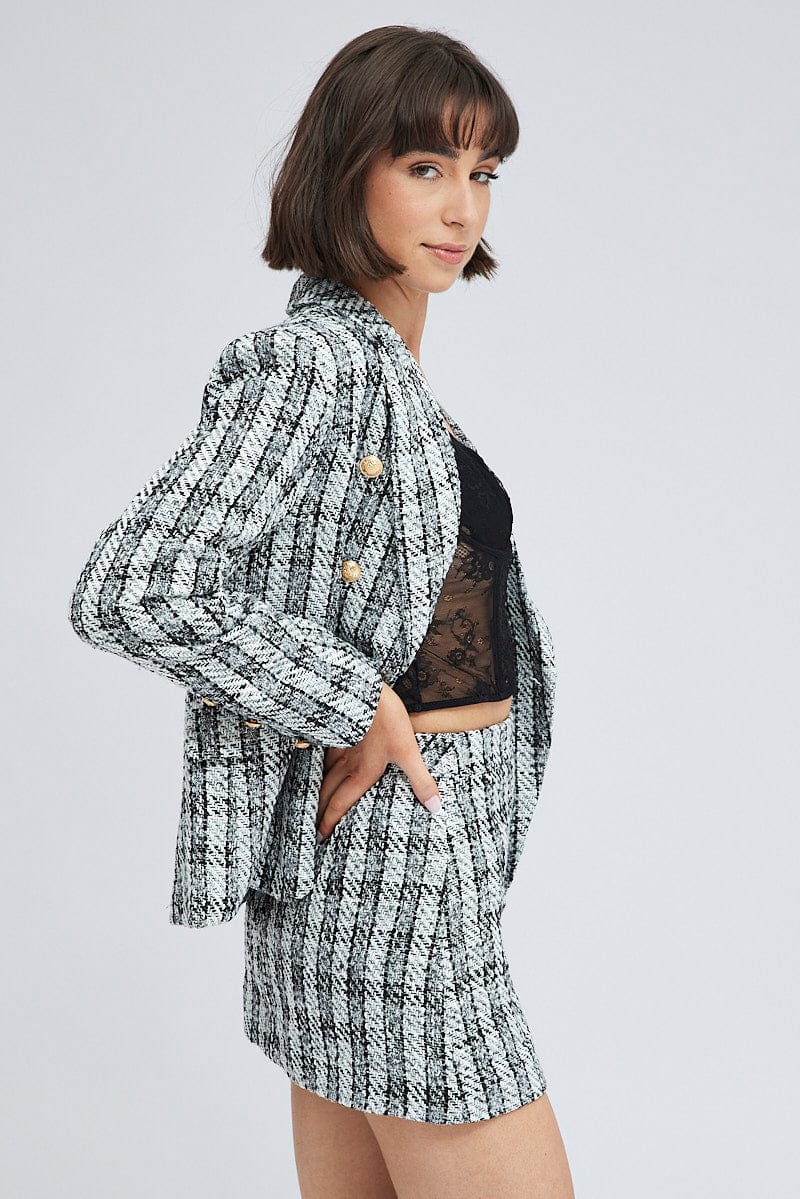 Black Check Mini Skirt High Rise A-Line Front