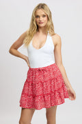 Red Ditsy Skater Skirt High Rise Tiered Mini