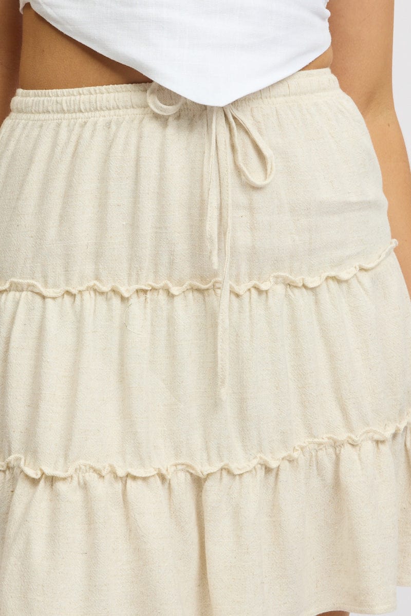 Beige Skater Skirt High Rise Tiered Mini