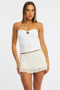 White Flare Skort Skirt Mid Rise Lace Textured
