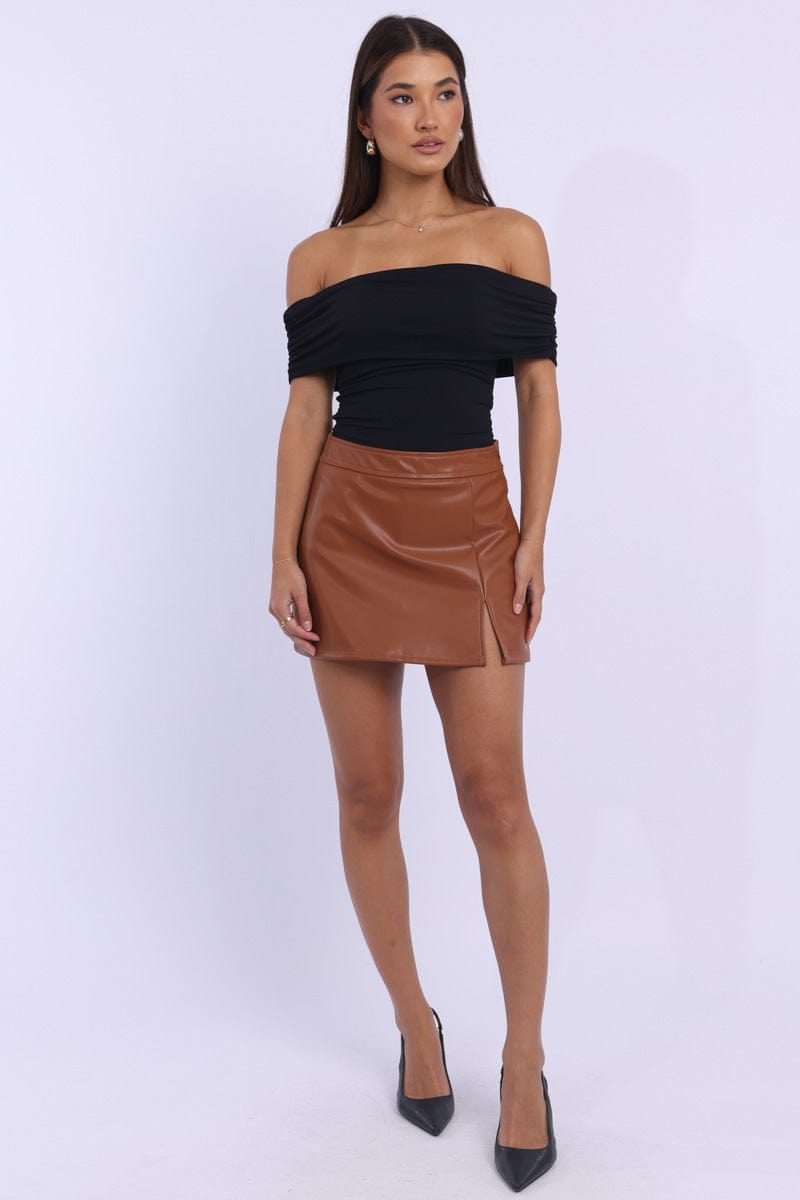 Beige Pu Skort Skirt Mid Rise Mini Slight