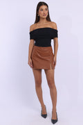 Beige Pu Skort Skirt Mid Rise Mini Slight