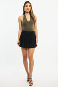 Black Mini Skort Skirt Elasticated Waist Shorts Lined