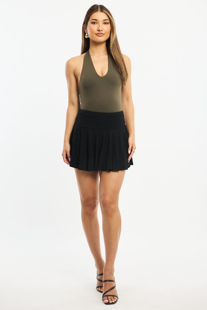 Black Mini Skort Skirt Elasticated Waist Shorts Lined