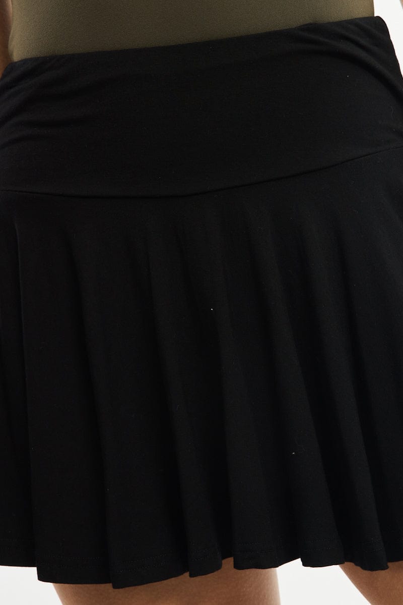 Black Mini Skort Skirt Elasticated Waist Shorts Lined