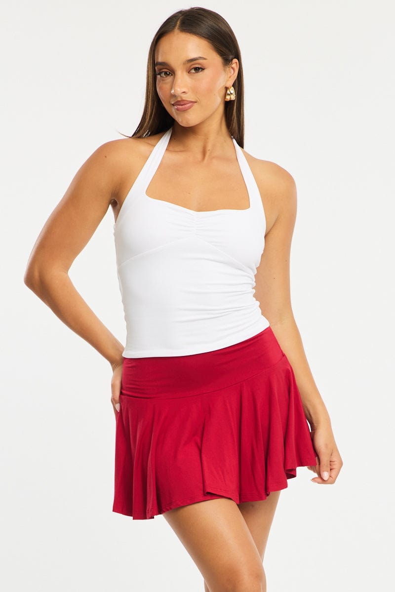 Red Mini Skort Skirt Elasticated Waist Shorts Lined