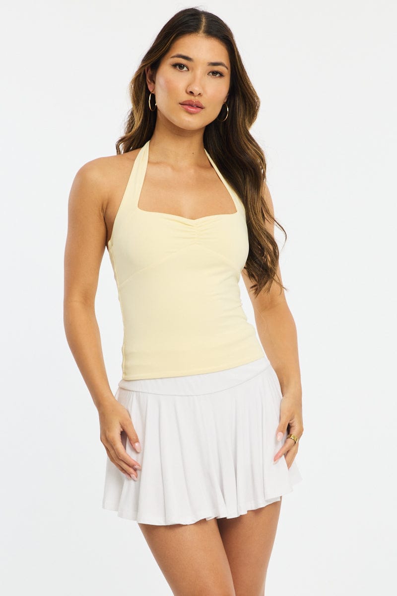 White Mini Skort Skirt Elasticated Waist Shorts Lined