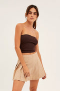Beige Mini Skirt Skater Pleated Tennis