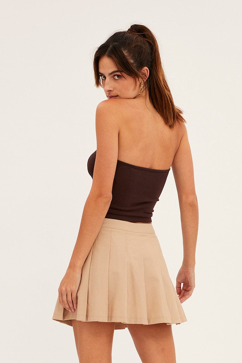 Beige Mini Skirt Skater Pleated Tennis