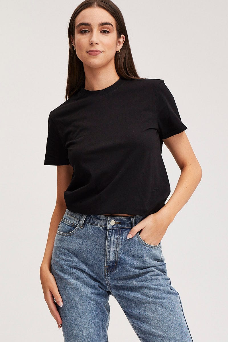 Black T Shirt Short Sleeve Crew Neck